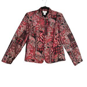 Vintage Tapestry Brocade Paisley Art to Wear Jacket Red Black Metallic M